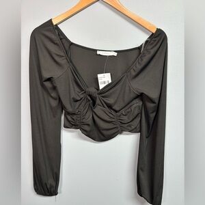 Lush Black Ruched Long Sleeve Blouse